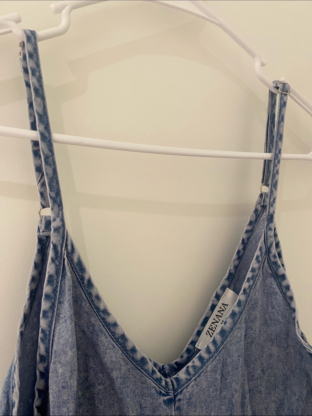 EUC Zenana Wide Leg Spaghetti Strap V Neck Jumpsuit Romper One piece Blue Size M - Picture 3 of 12